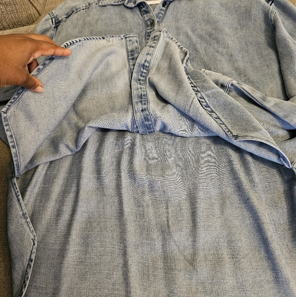Velvet Heart Denim Classic Blue Casual Button Shacket Tencel Shirt Size Medium - Picture 3 of 6